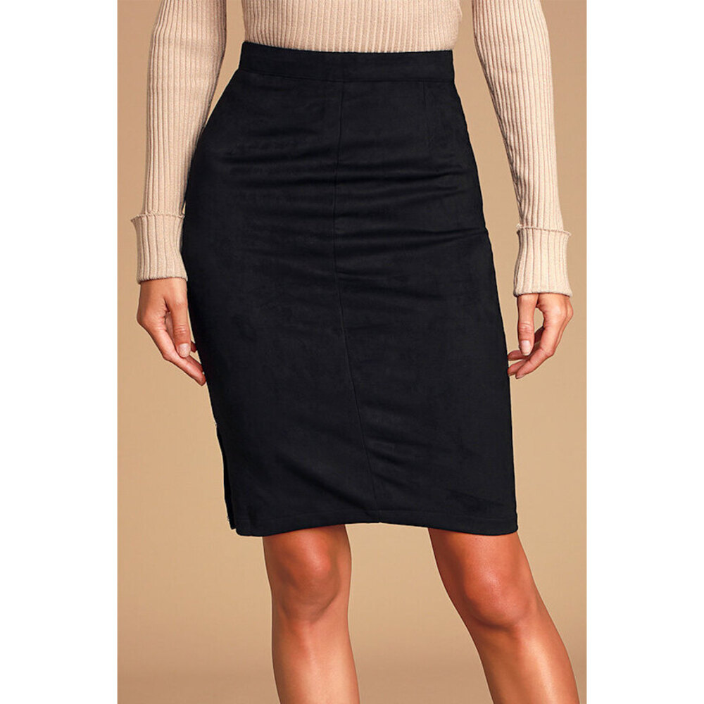 Lulus Superpower Black Suede Pencil Skirt - Size XL